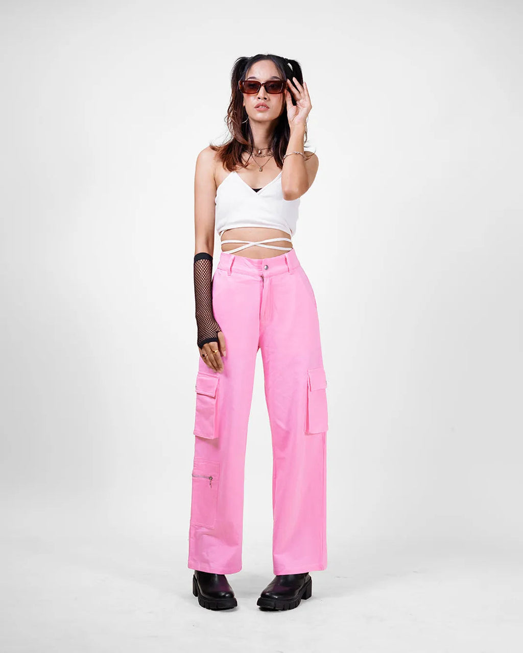 Acubi Style Pink Baggy Womens Cargo In Pink