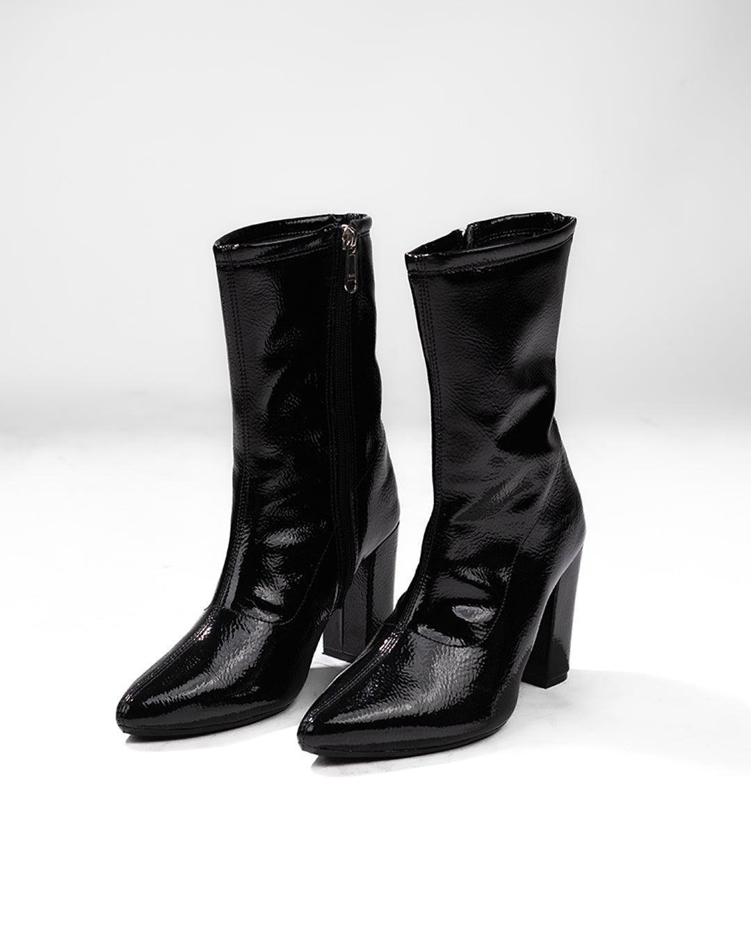 Ankle Boots High Chunky Block Heel Mid Calf Boots