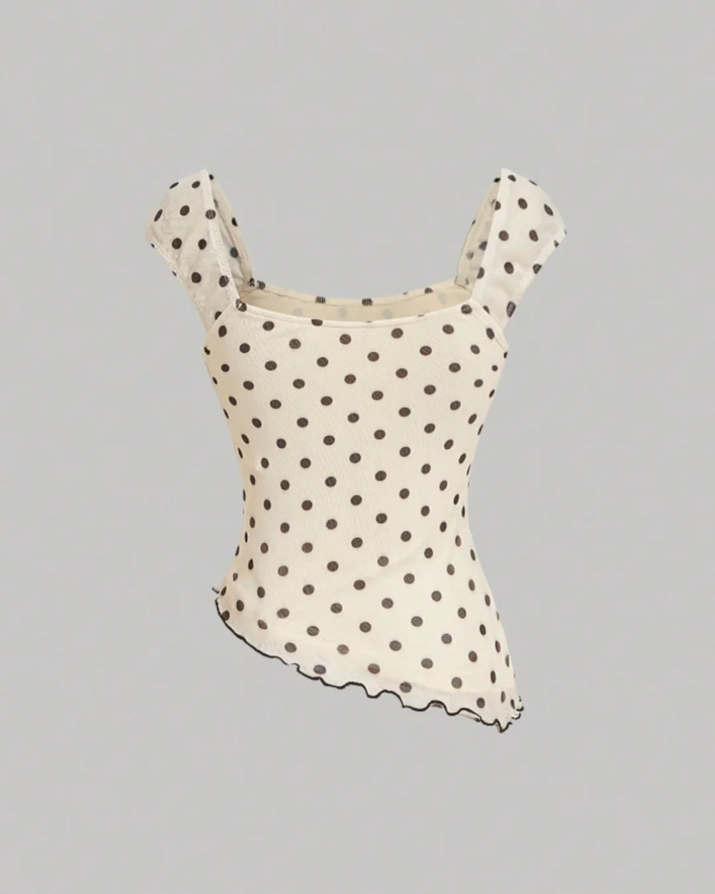 Asymmetric Bow Tie Polka Dot Ruched Hem Top