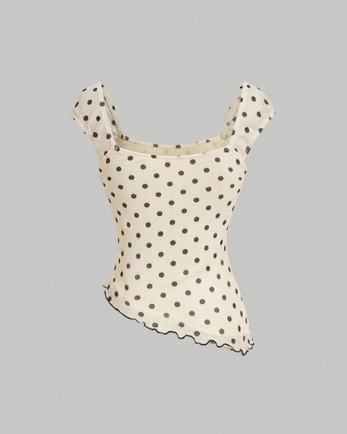 Asymmetric Bow Tie Polka Dot Ruched Hem Top
