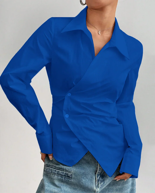 Asymmetric Hem Fitted Surf Blue Shirt Top