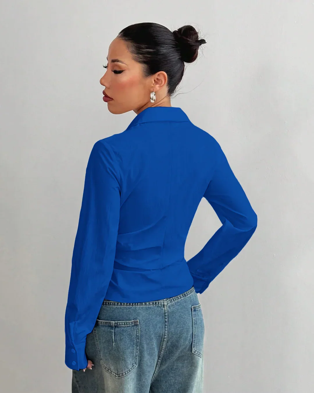 Asymmetric Hem Fitted Surf Blue Shirt Top