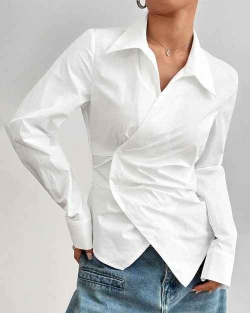 Asymmetric Hem Fitted White Shirt Top