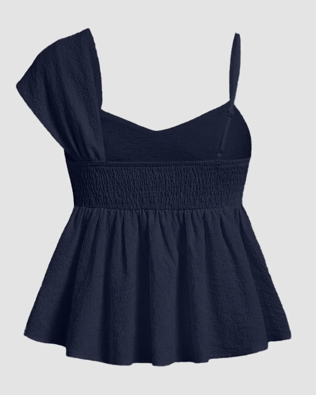 Asymmetric One Shoulder Ruffle Peplum Textured Top in Blue