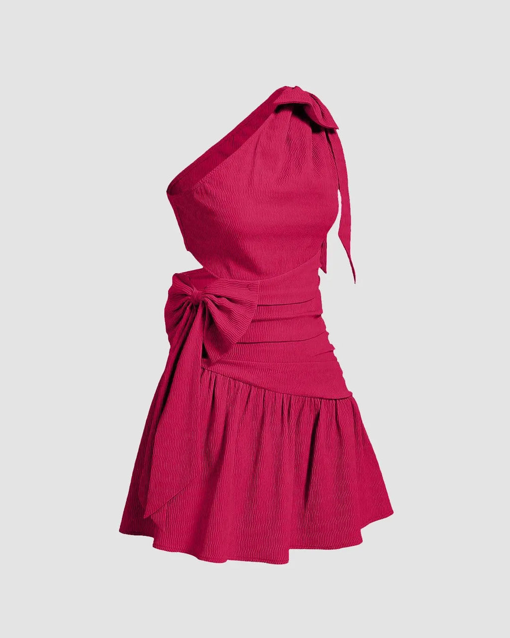 One Shoulder Ruffle Hem Hot Pink Mini Dress