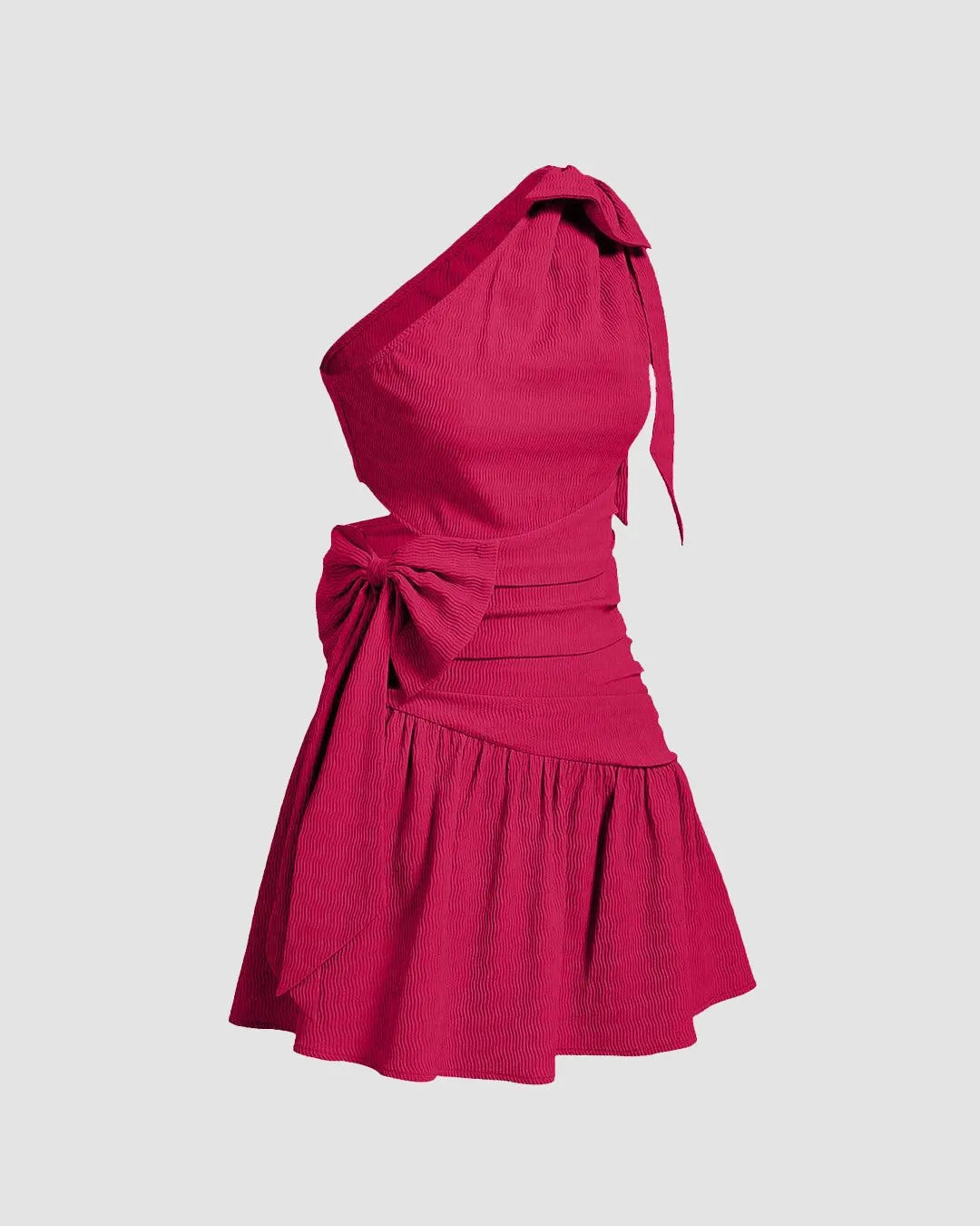 One Shoulder Ruffle Hem Hot Pink Mini Dress