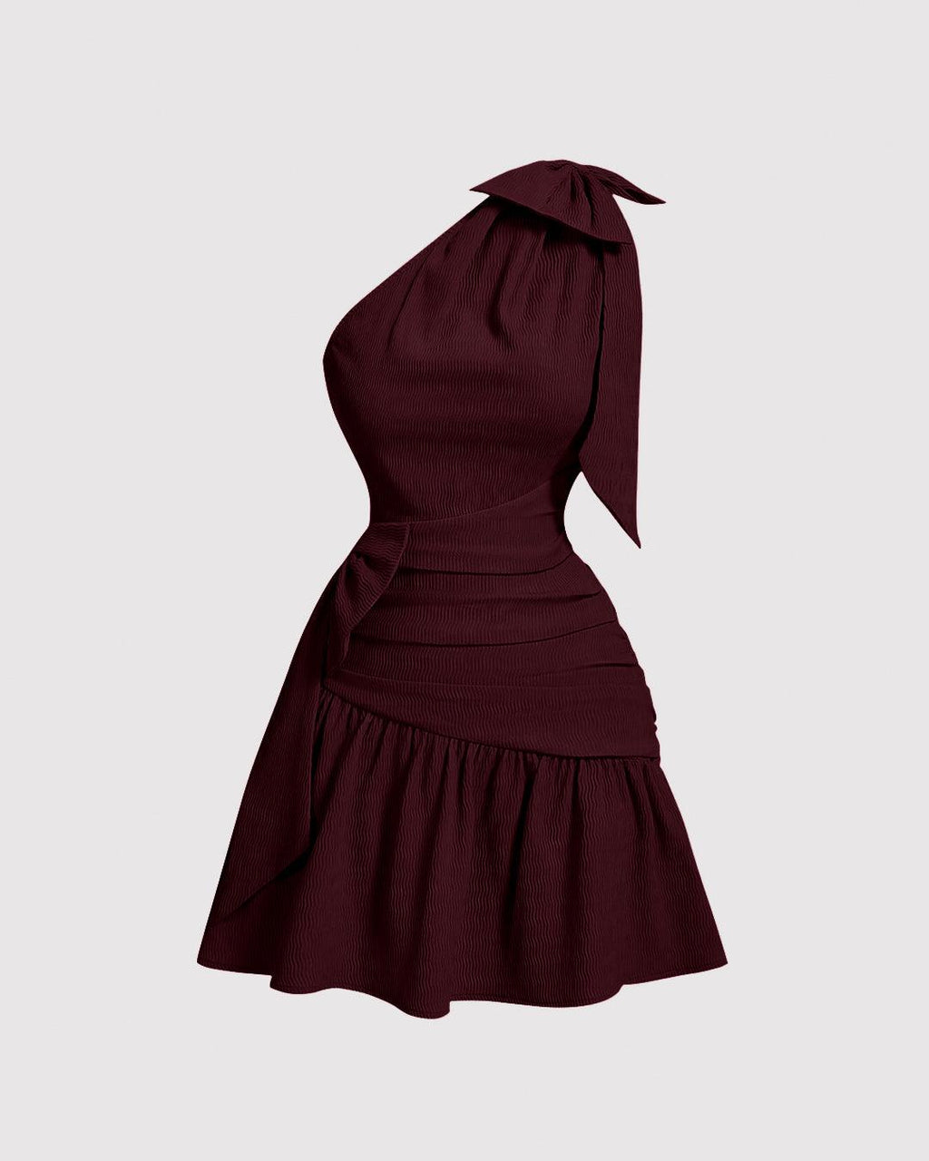 Asymmetrical Neck Bow Tie Cropped Waist Mini Dress In Maroon