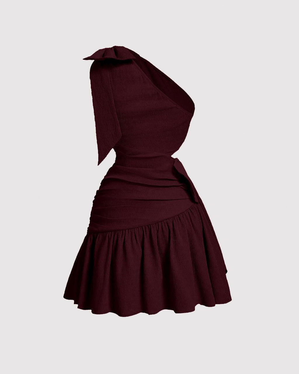 Asymmetrical Neck Bow Tie Cropped Waist Mini Dress In Maroon