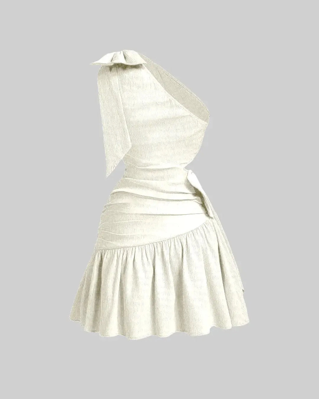 Asymmetrical Neck Bow Tie Cropped Waist Mini Dress In Off-White