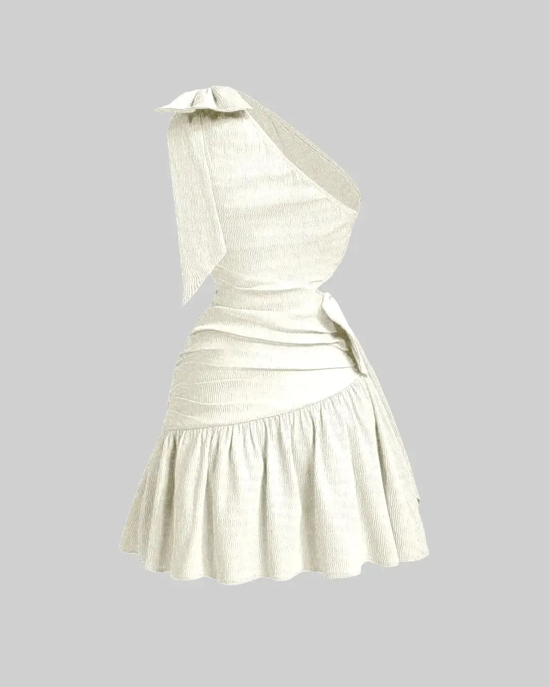 Asymmetrical Neck Bow Tie Cropped Waist Mini Dress In Off-White