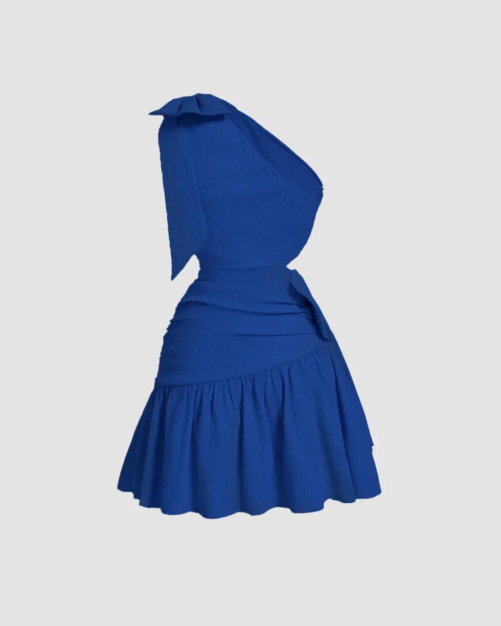 Fit and Flare Asymmetrical Neck Mini Dress in Surf Blue