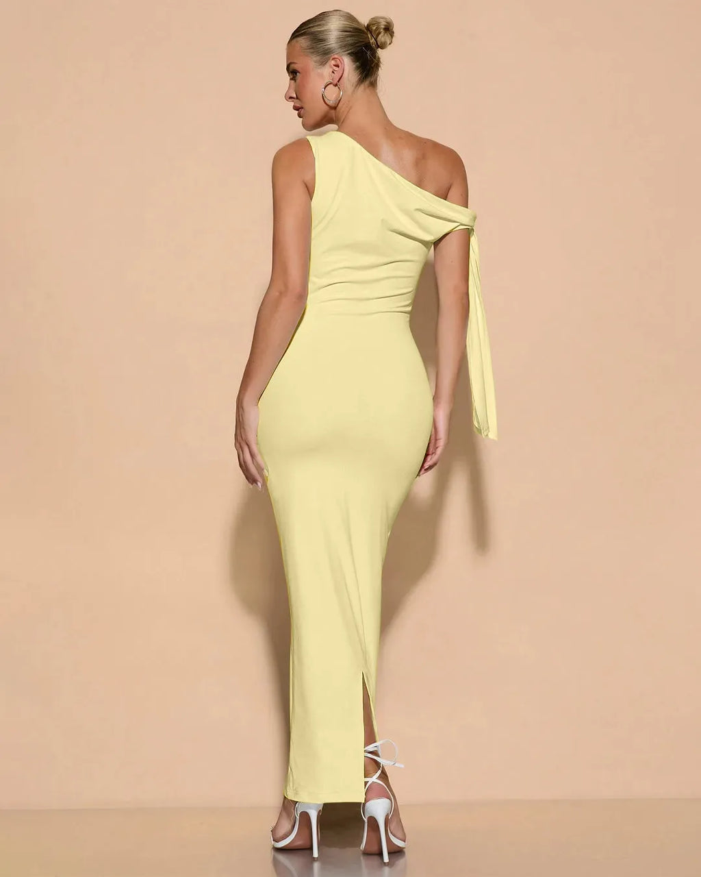 Asymmetrical Twist Knot Mermaid Maxi Dress In Vanilla