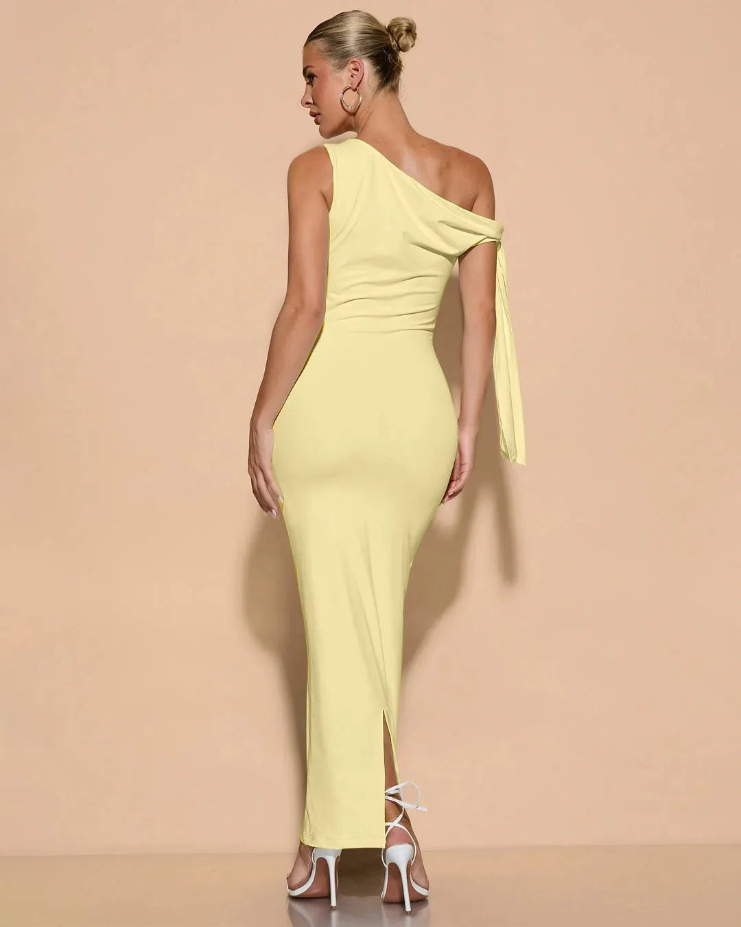 Asymmetrical Twist Knot Mermaid Maxi Dress In Vanilla