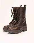 Women's Cross-tied Zippers Low Heel Brown Boots