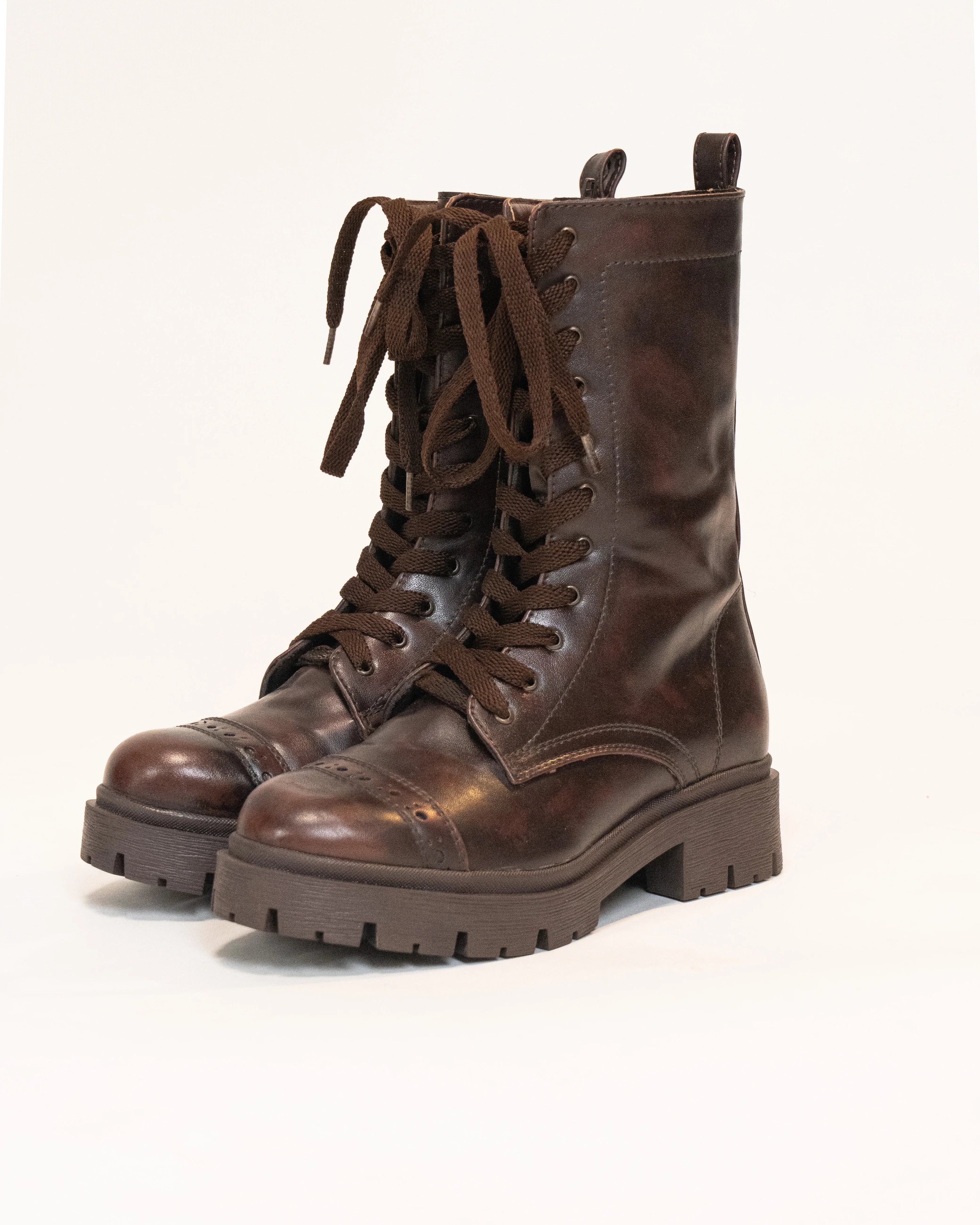 Women's Cross-tied Zippers Low Heel Brown Boots