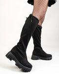 Tie Back Platform Chunky Heeled Socks Boots