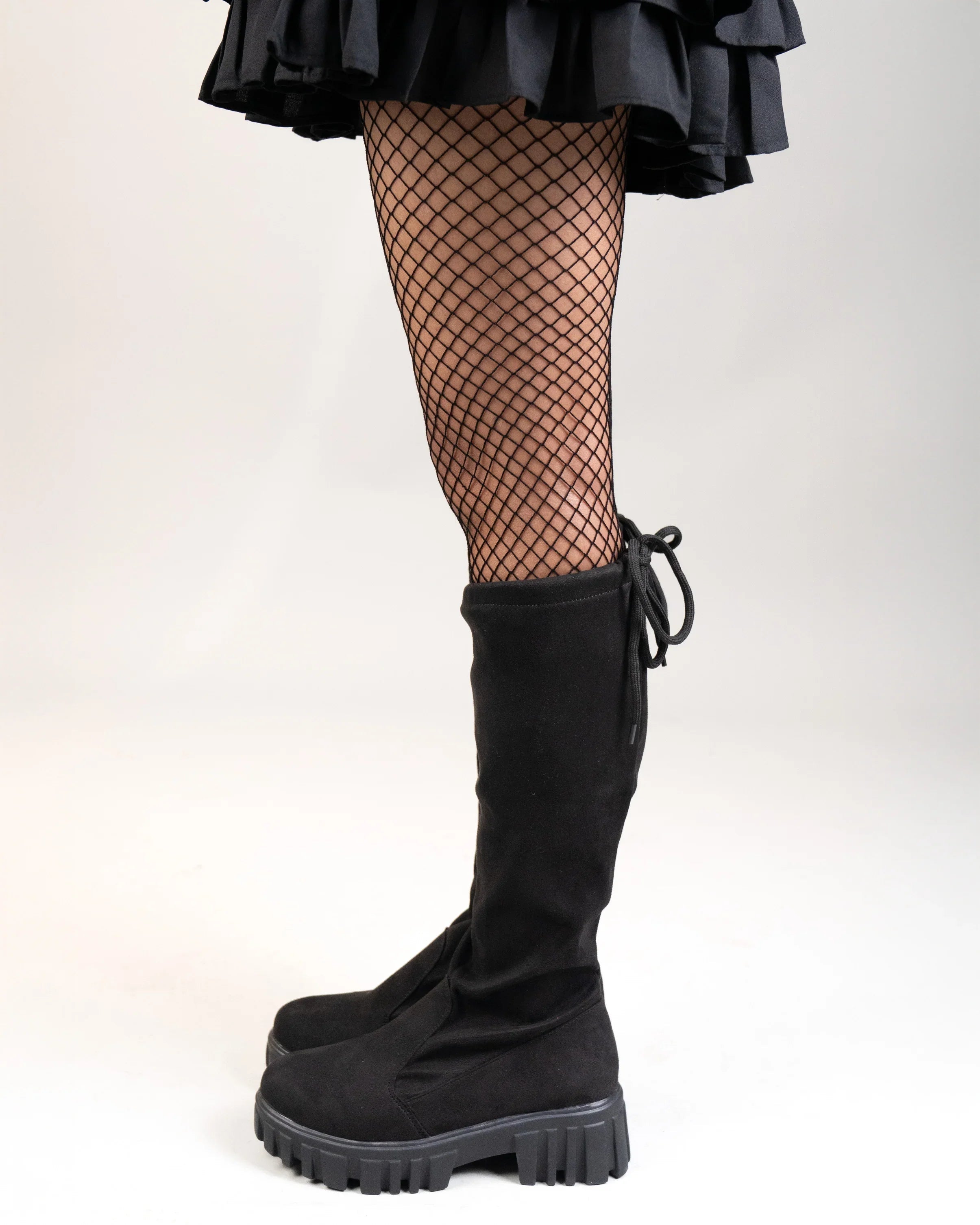 Tie Back Platform Chunky Heeled Socks Boots