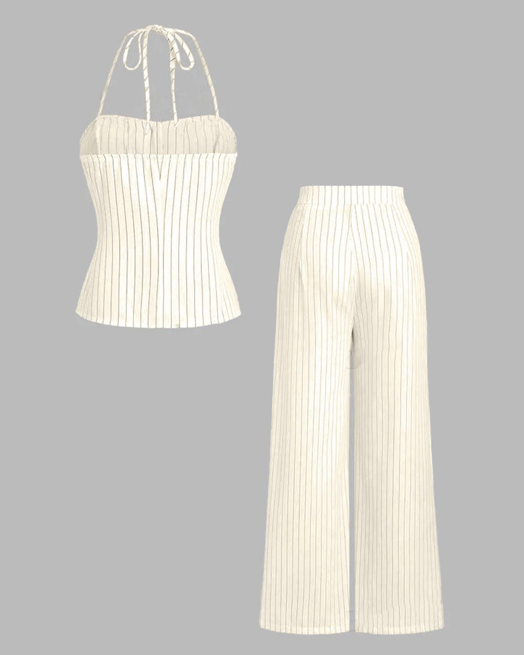 Pinstriped Halter Neck Sleeveless Top And Pants Set In Off-White