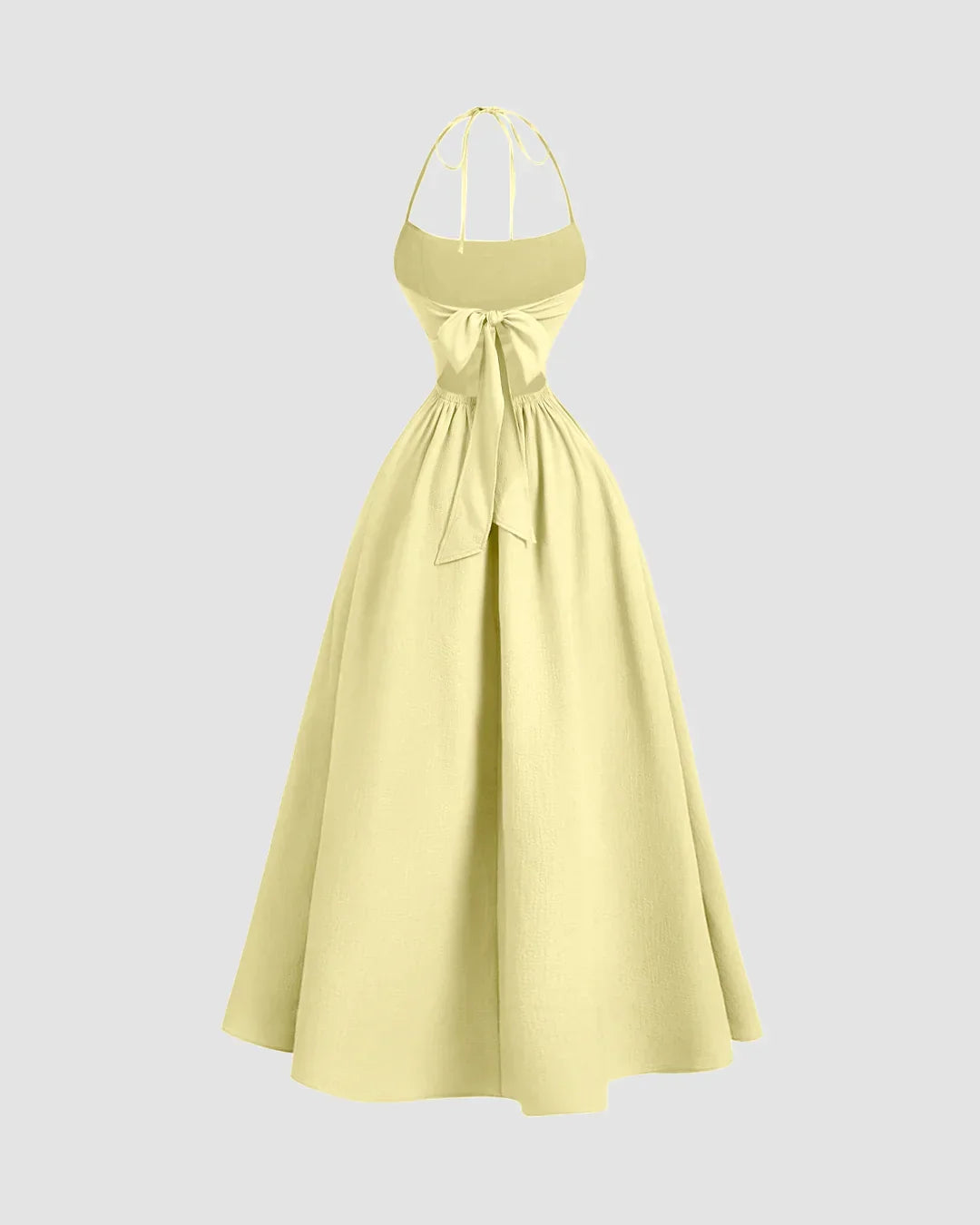 Halter Neck Tie-Back Fit and Flare Midi Dress in French Vanilla