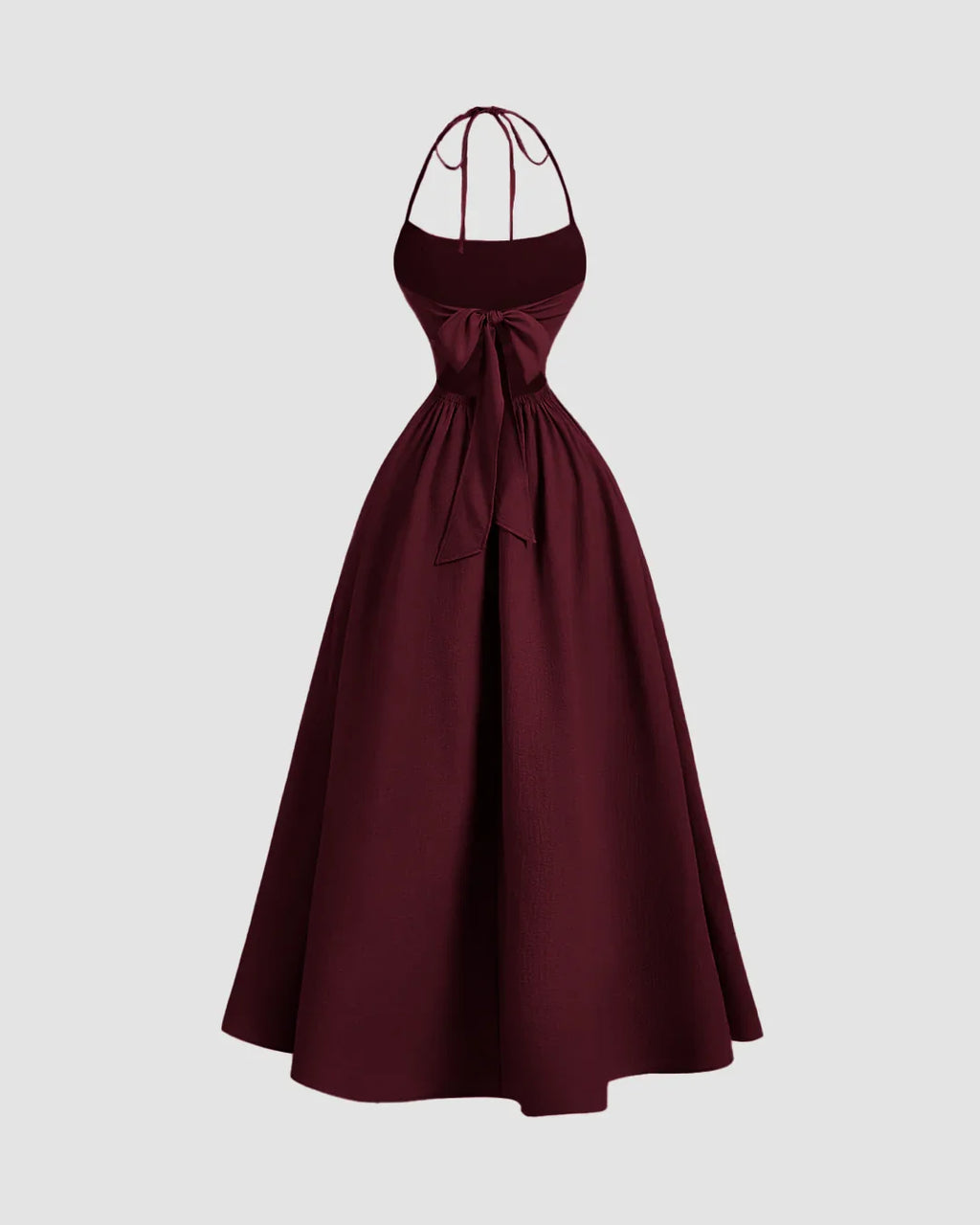 Halter Neck Back Tie Maxi Dress in Maroon