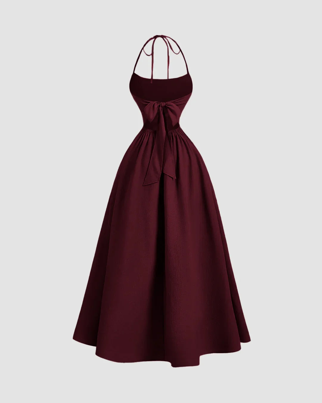 Halter Neck Back Tie Maxi Dress in Maroon