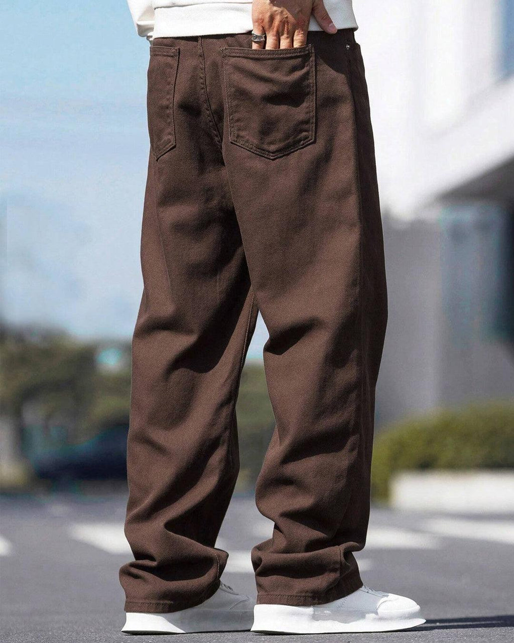 Men Manfinity Loose Straight Leg Trouser In Brown