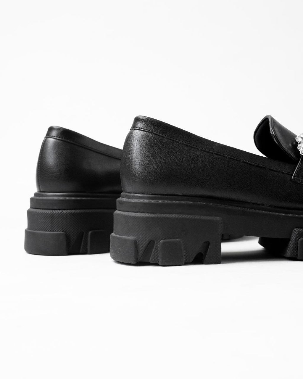 Buckle Embellished Black Chunky Loafers