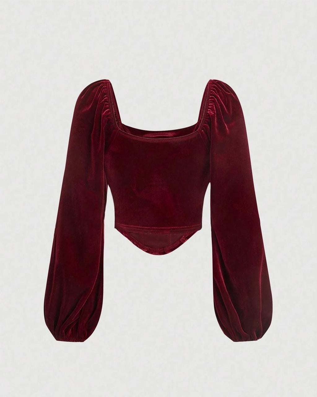 Bustier Square Neck Puff Long Sleeve Velvet Top