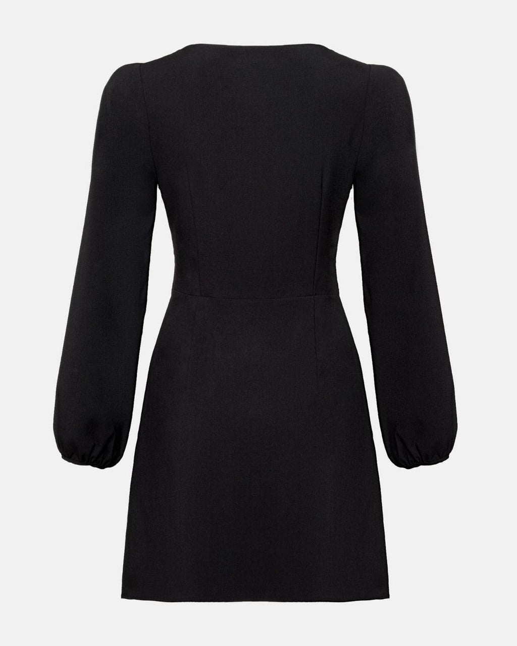 Lantern Sleeve Square Neck Slit Thigh Black Dress