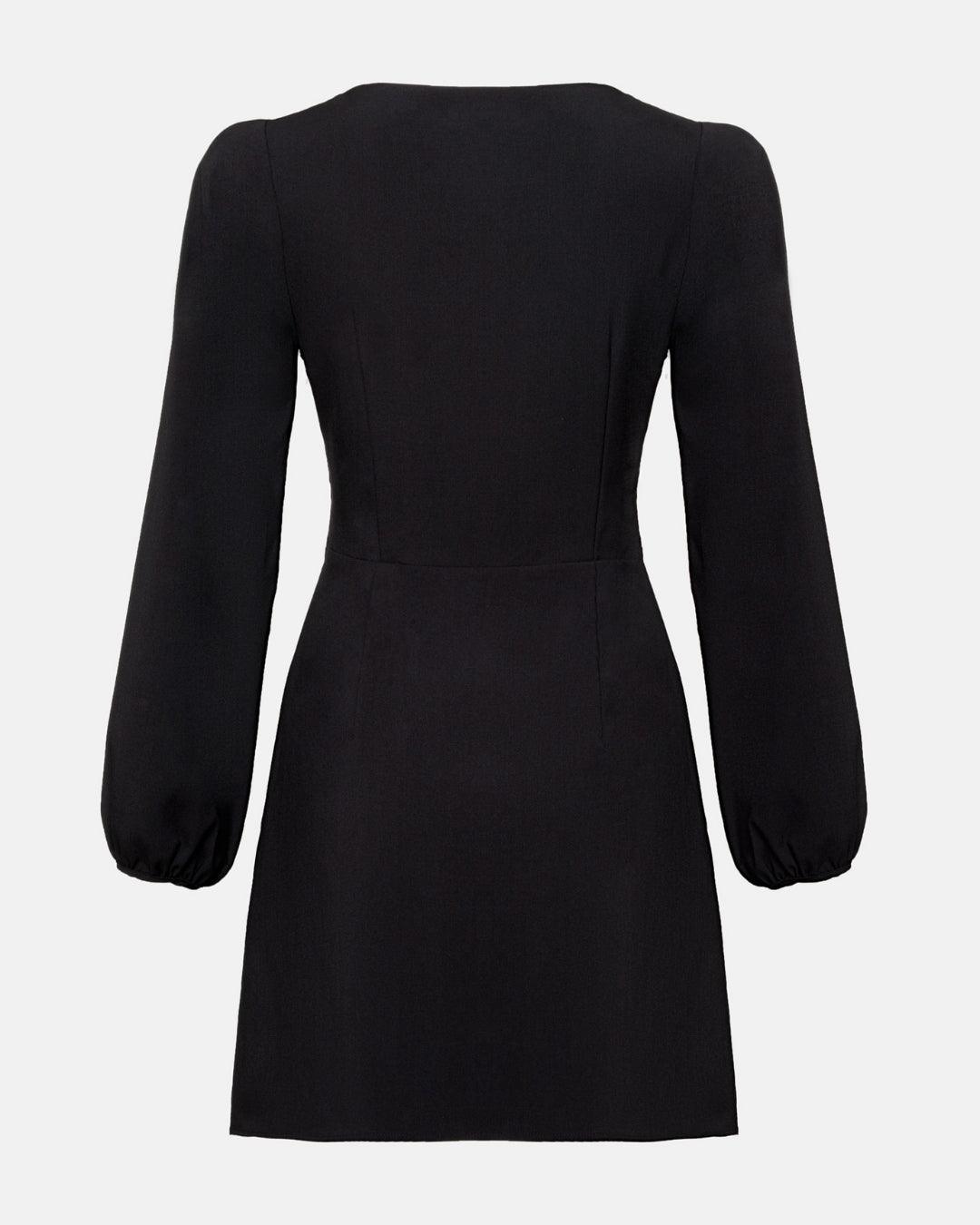 Lantern Sleeve Square Neck Slit Thigh Black Dress