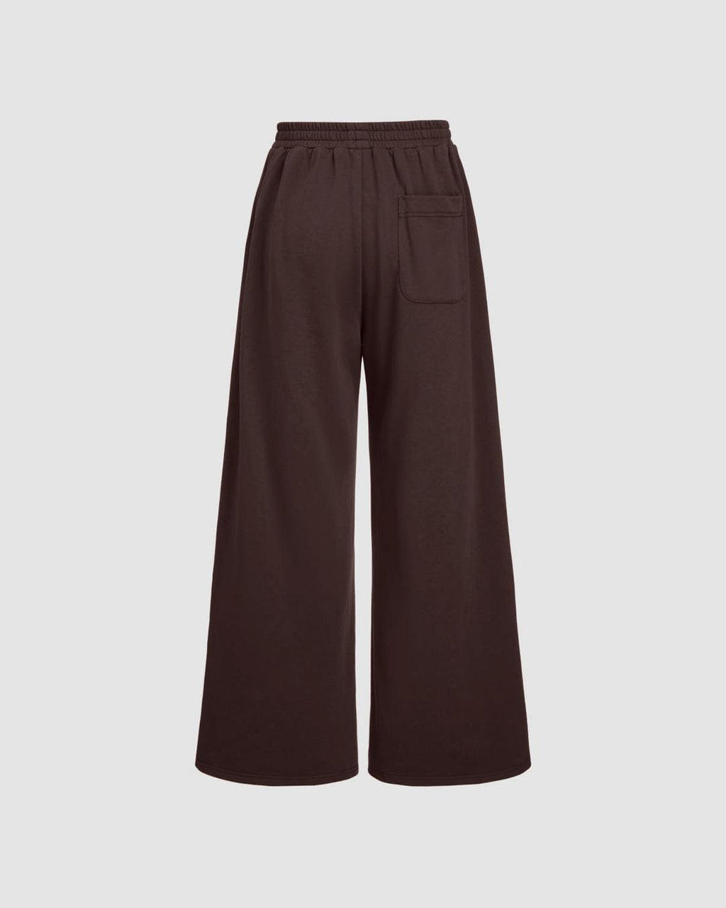 Mid Rise Elastic Waist Wide Leg Trousers In Chocolate Brown