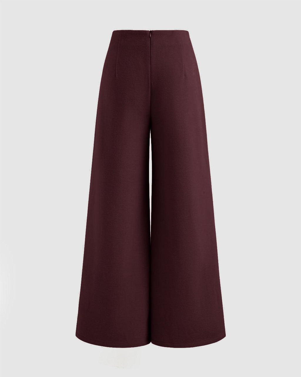 Mid Rise Solid Wide Leg Trousers In Wine