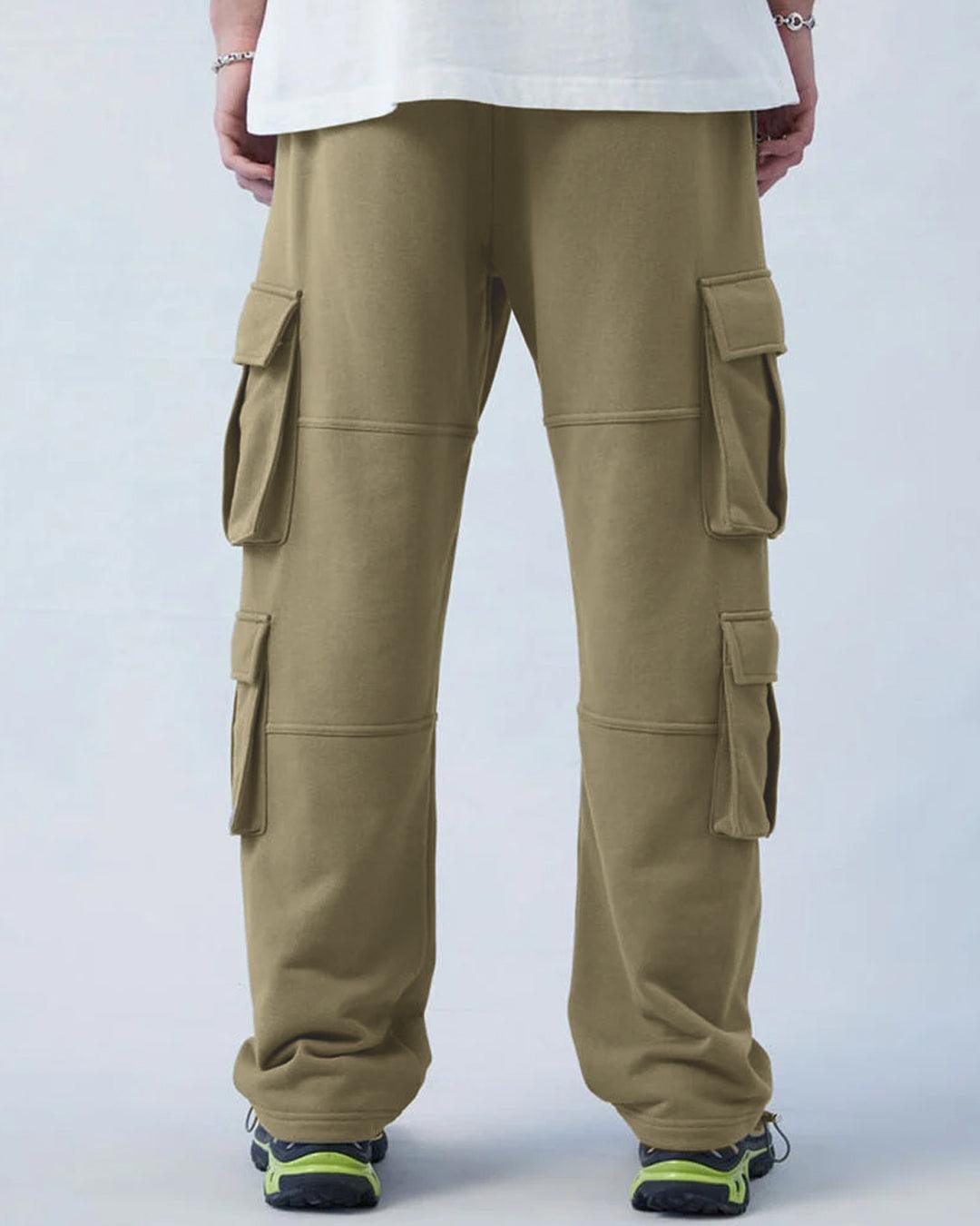 Men Relaxed Fit Terry Olive Straight Cargo Pants