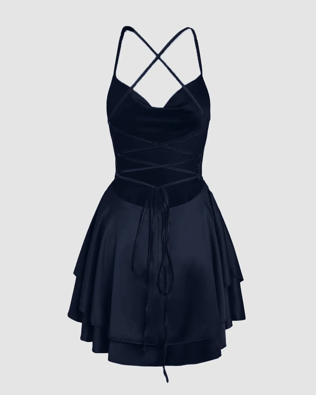 Fit and Flare Spaghetti Strap Backless Mini Dress in Navy Blue