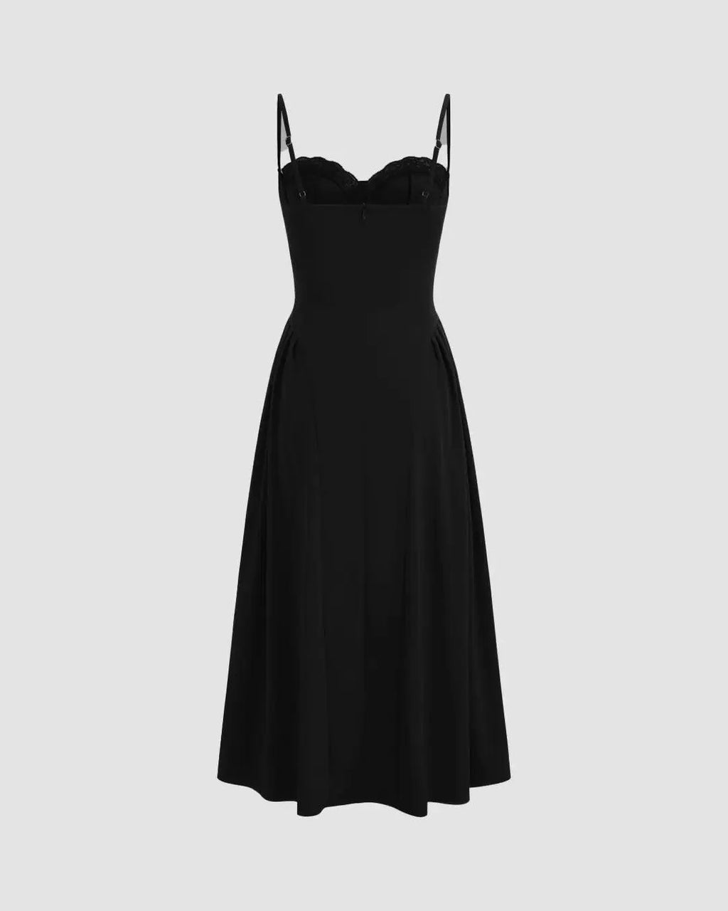 Square Neck Lace Trim Ruffle Black Maxi Dress