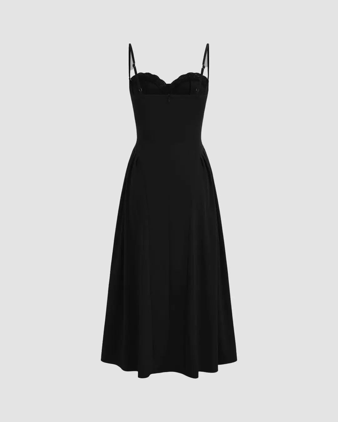 Square Neck Lace Trim Ruffle Black Maxi Dress