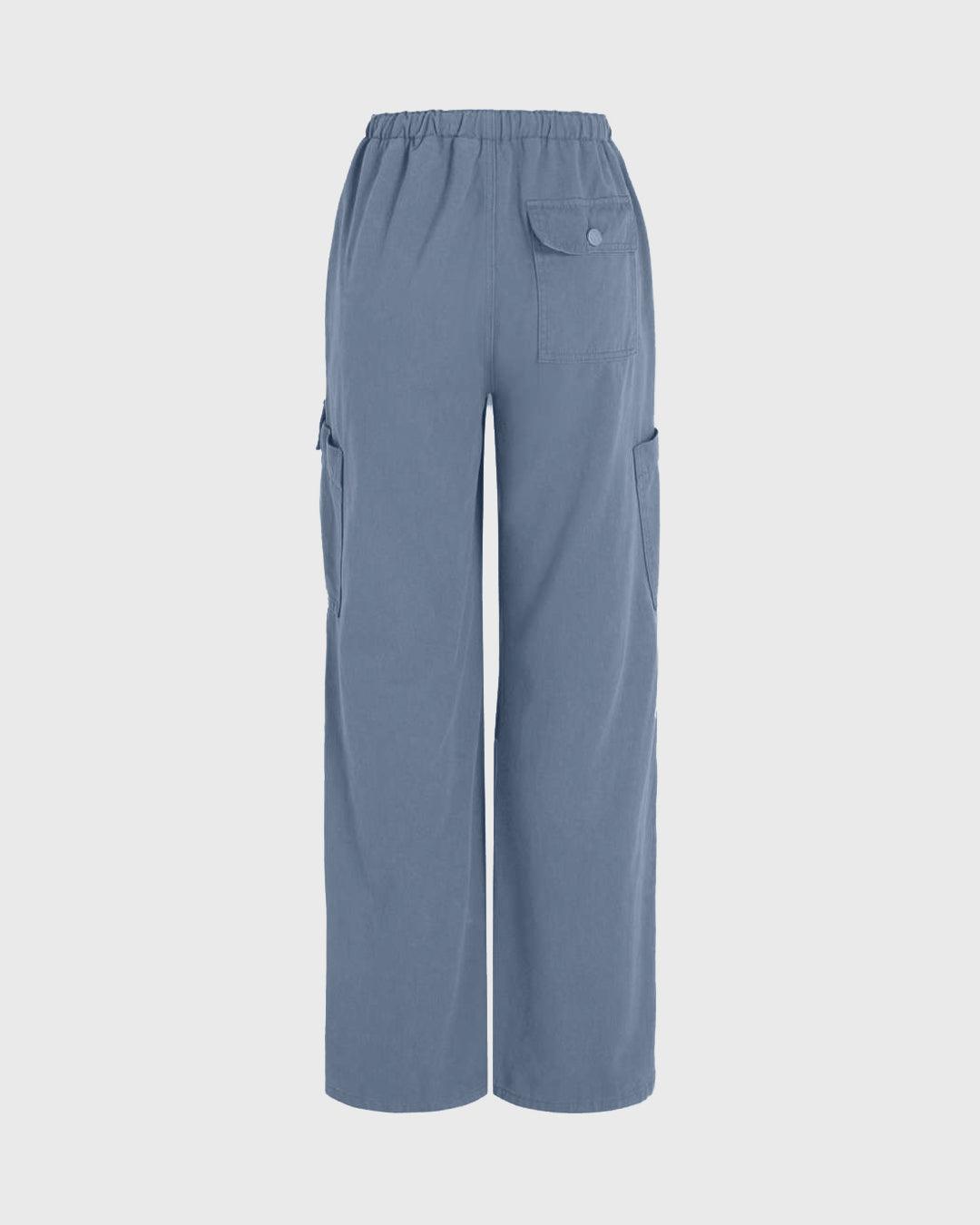 Utility Wear Drawstring Cargo Pants In Light Blue