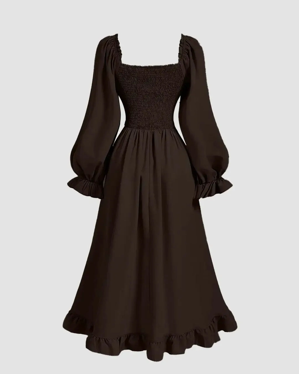 Vintage Square Collar Puff Sleeve Drawstring Ruffle Long Dress