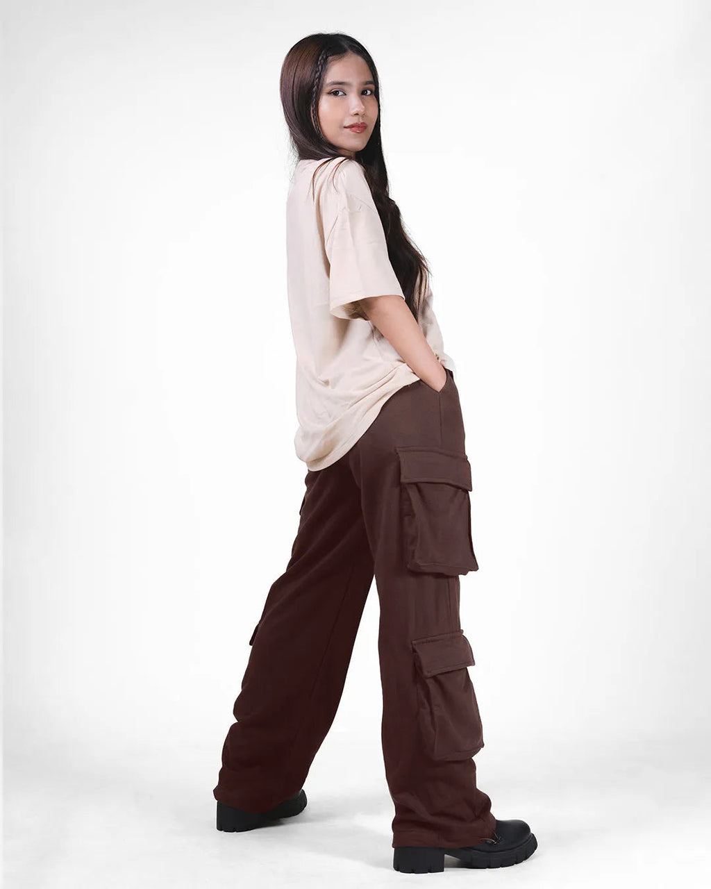 Multipockets Style Drawstring Cargo In Chocolate Brown