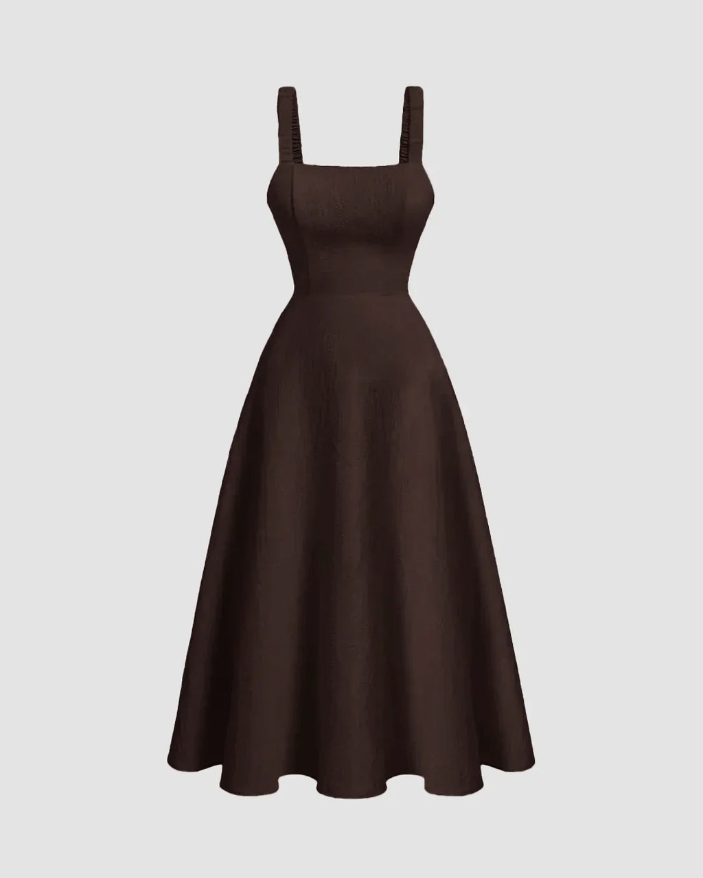 Criss-Cross Waist Fit & Flare Midi Dress in Chocolate