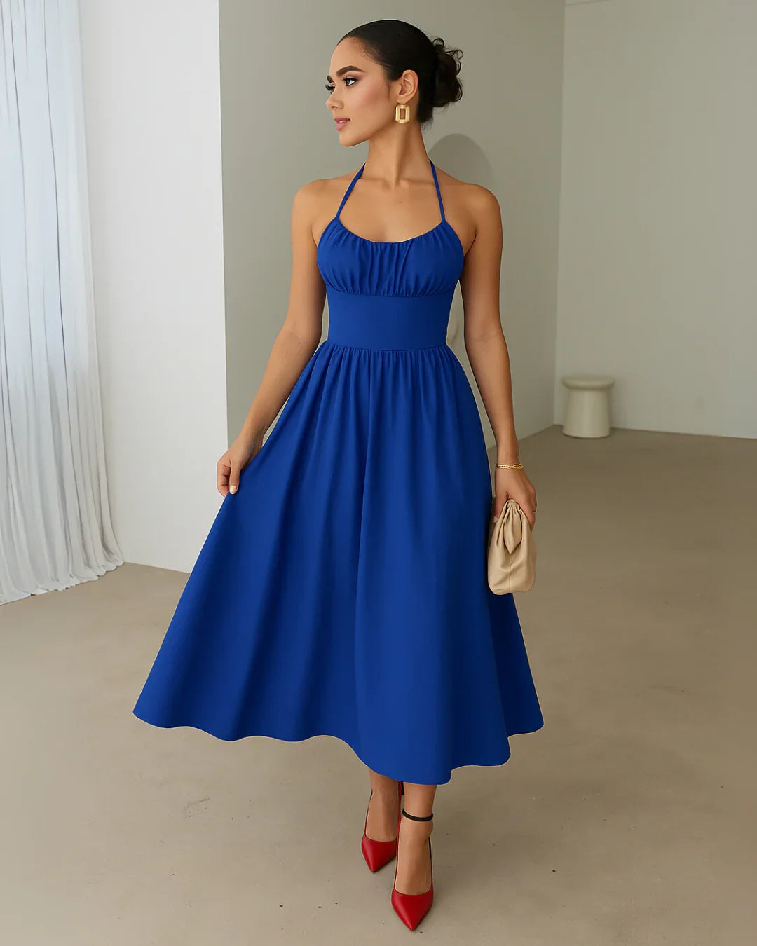 Backless Halter Neck Maxi Dress in Surf Blue