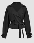 Belted Lapel Collar Cropped Waistcoat in Black