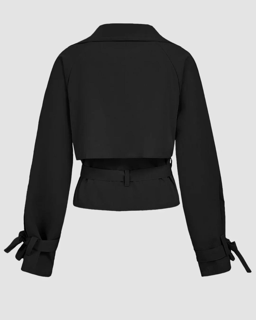 Belted Lapel Collar Cropped Waistcoat in Black