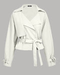 Belted Lapel Collar Cropped Waistcoat in Milky White