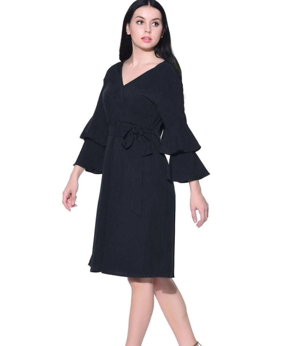 Wrap Bell Sleeves Skater Dress