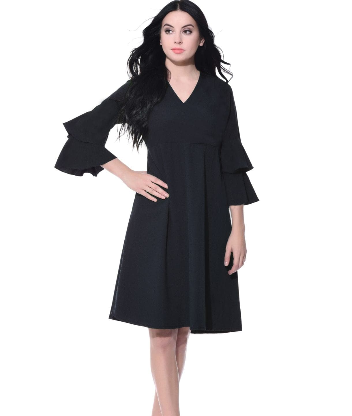 Wrap Bell Sleeves Skater Dress - Pinkkup