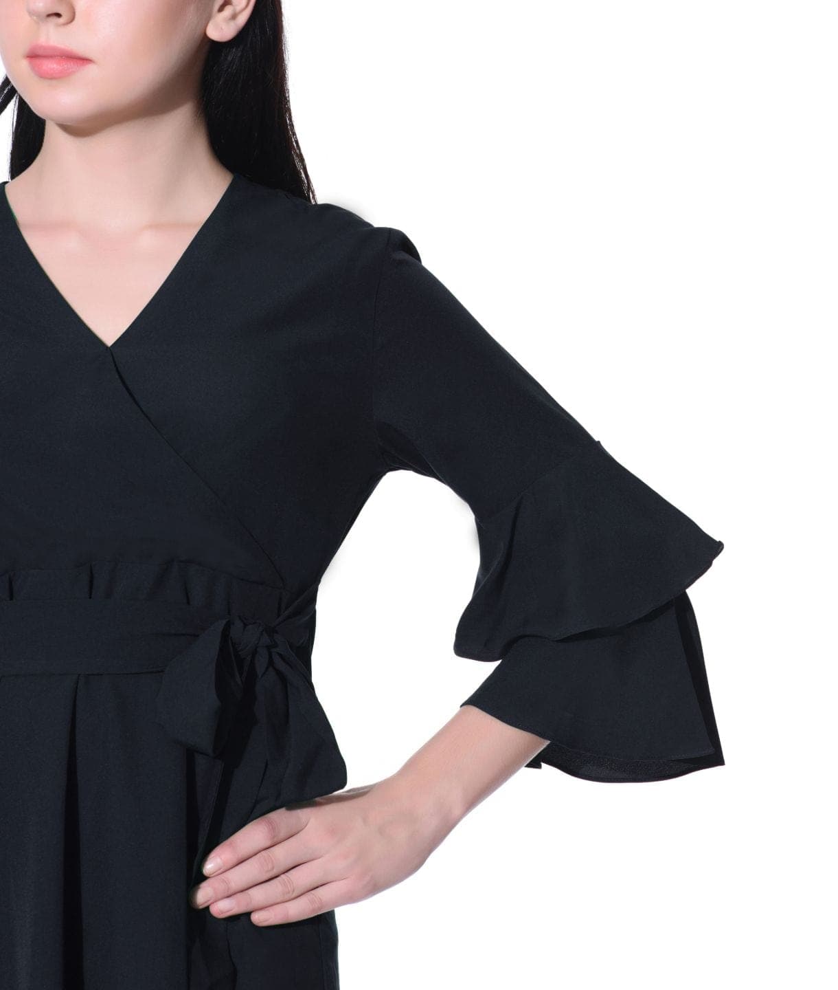 Wrap Bell Sleeves Skater Dress