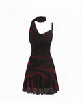 Black Abstract Print Sleeveless Mini Dress