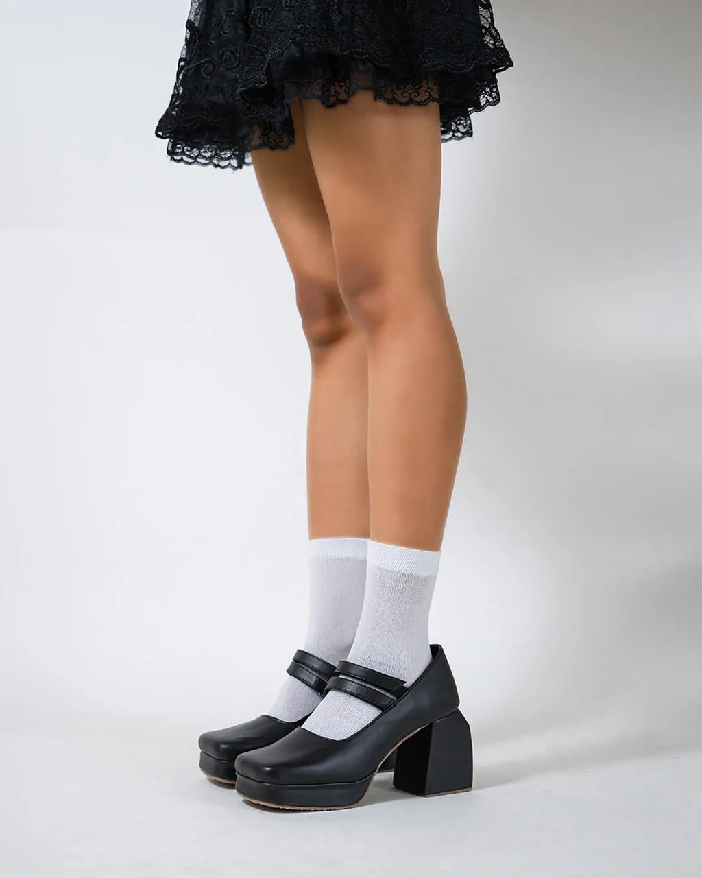 Black Block Heel Loafer Platform Pumps