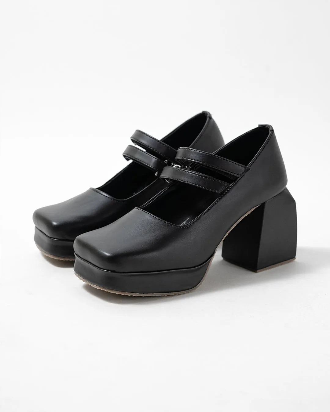 Black Block Heel Loafer Platform Pumps